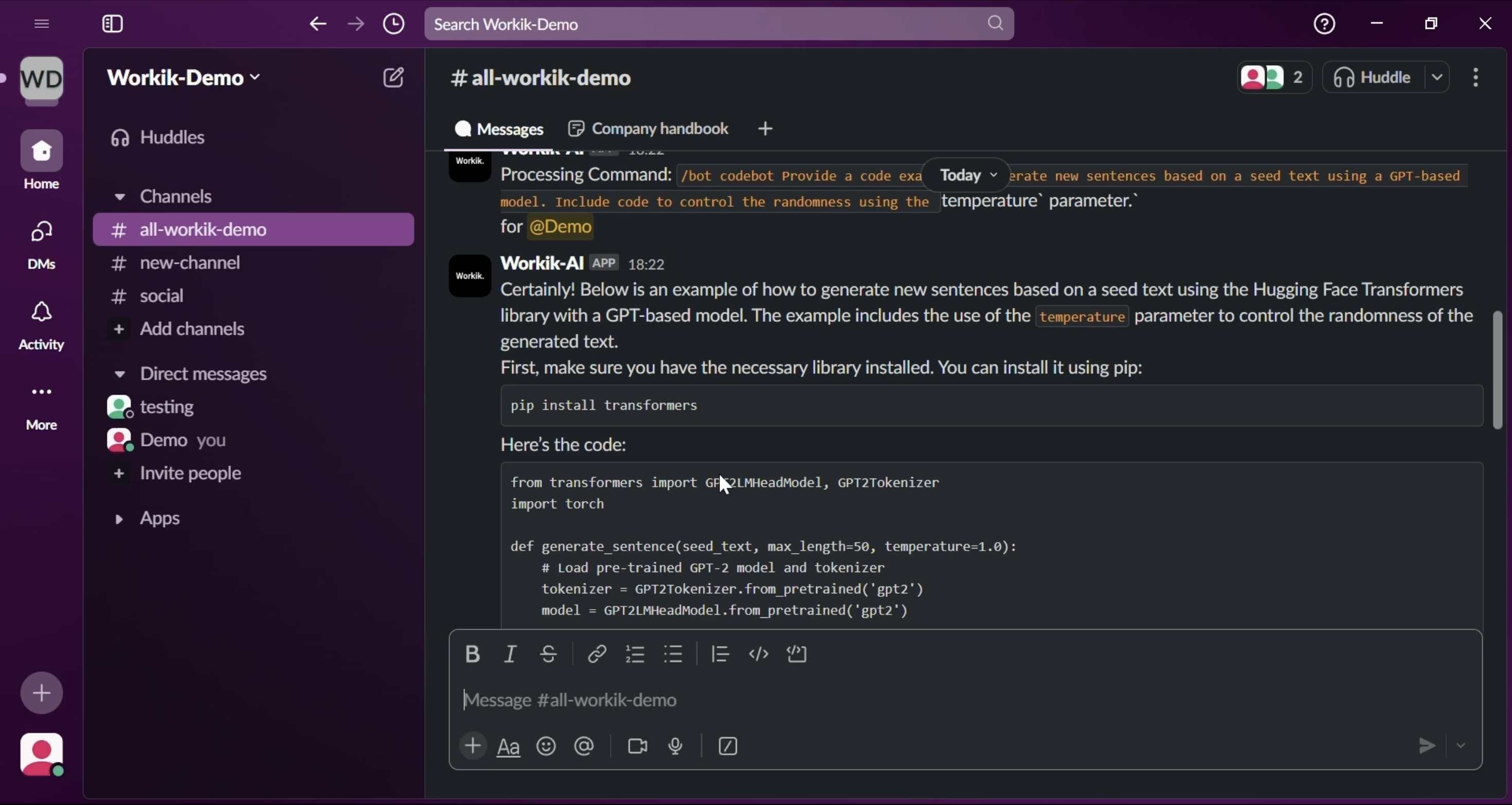 Workik AI workspace creation
